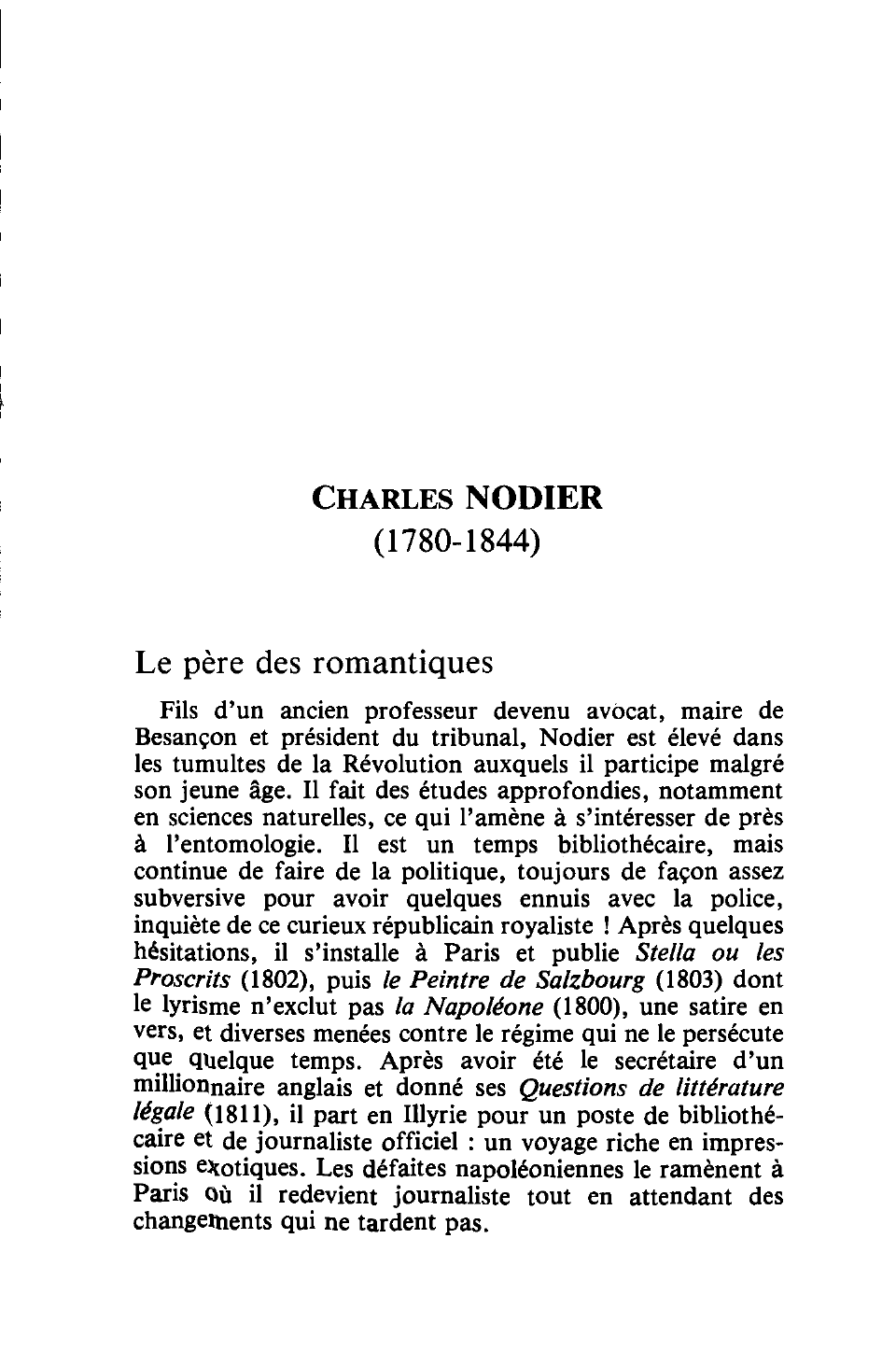 Prévisualisation du document LITTERATURE: Charles Nodier