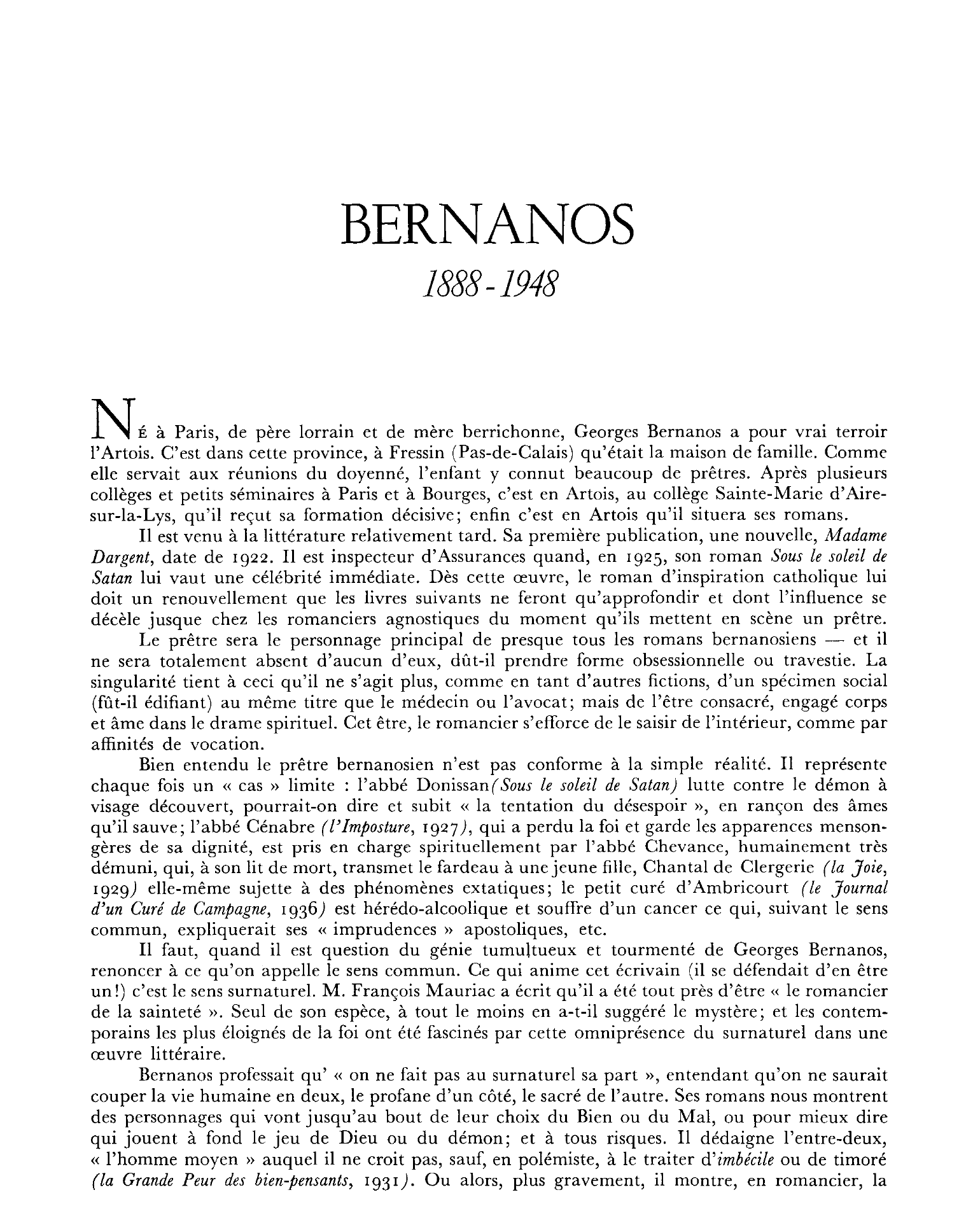Prévisualisation du document LITTERATURE: Georges Bernanos