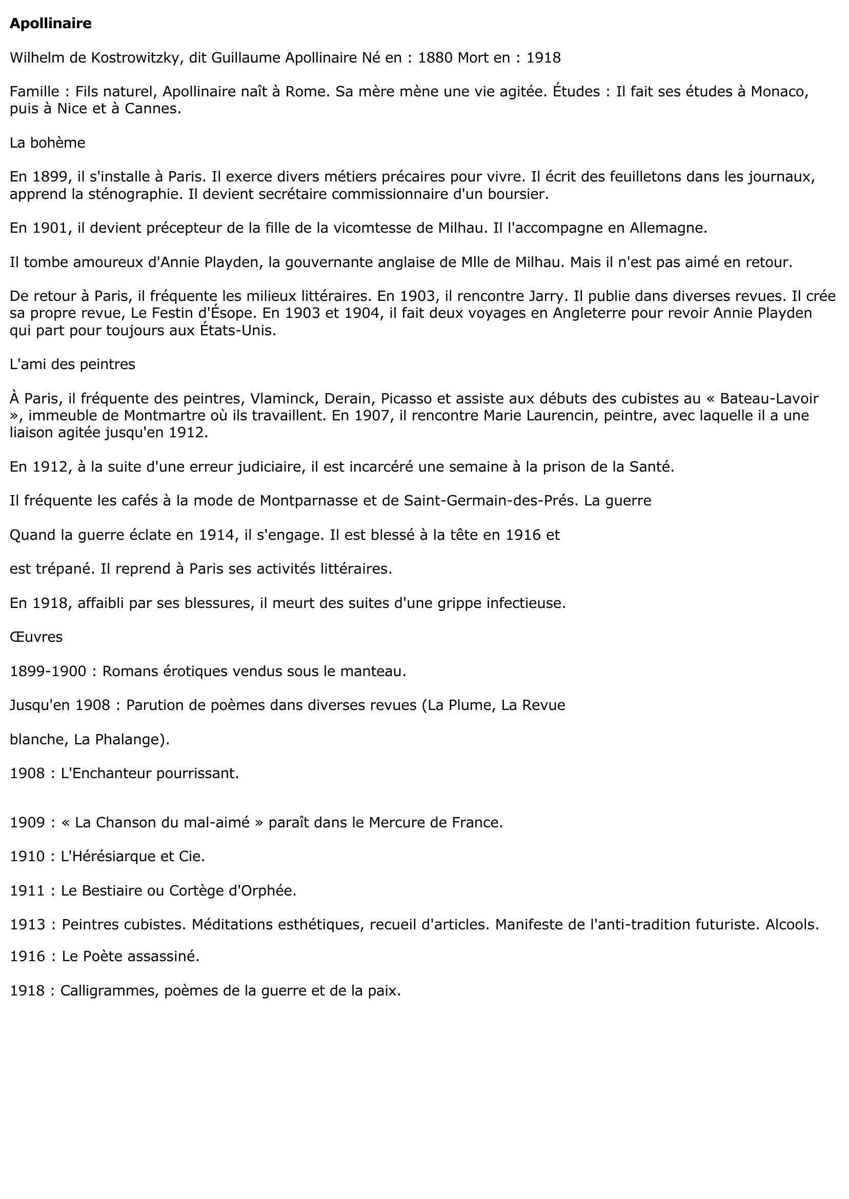 Prévisualisation du document LITTERATURE: Guillaume Apollinaire