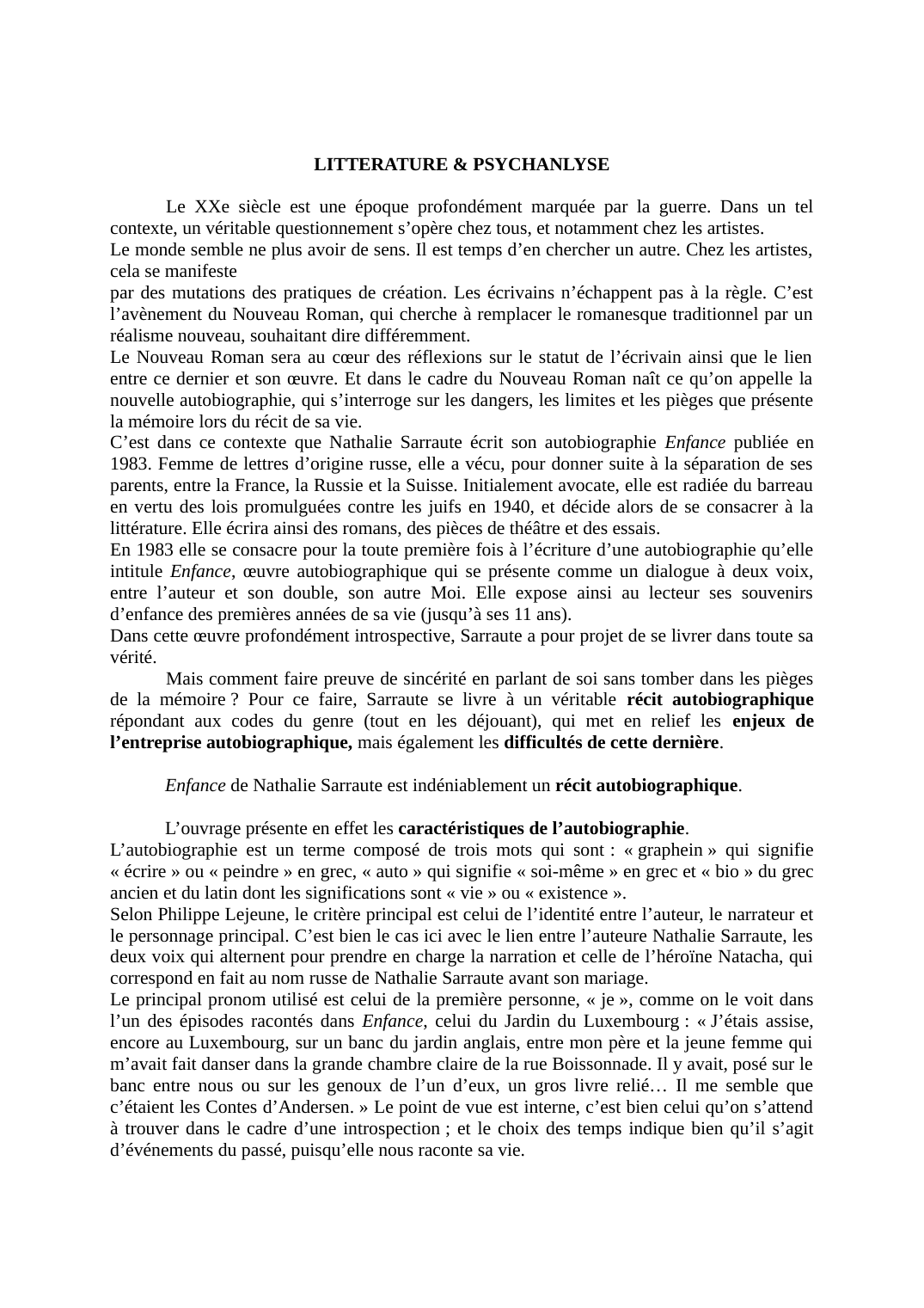 Prévisualisation du document LITTERATURE & PSYCHANALYSE: Sarraute Nathalie - Enfance