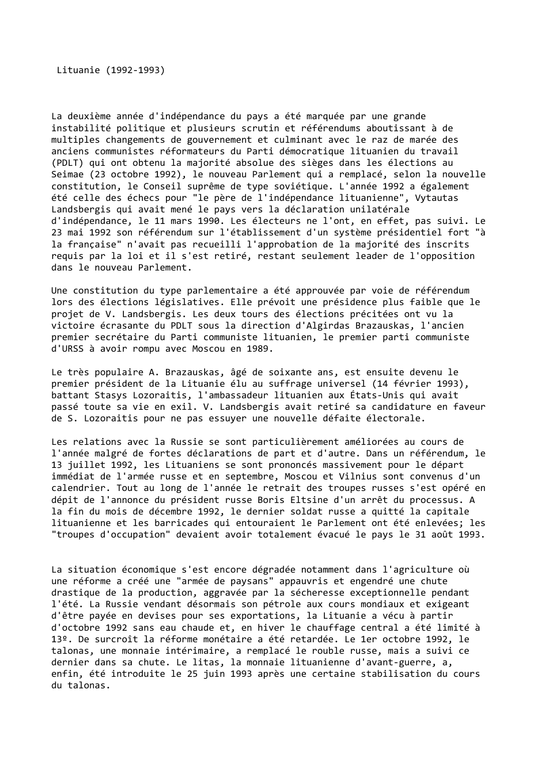 Prévisualisation du document Lituanie (1992-1993)