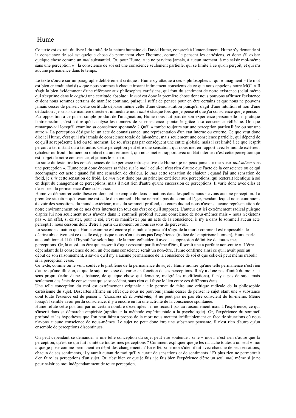 Prévisualisation du document Livre I du traité de la nature humaine de David Hume