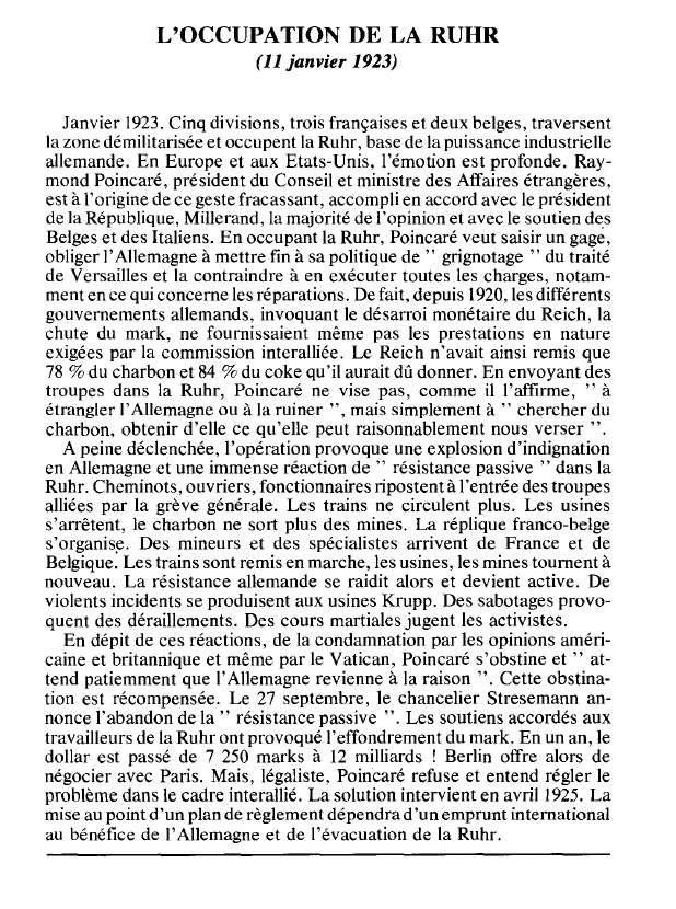 Prévisualisation du document L'OCCUPATION DE LA RUHR(11 janvier 1923) (histoire).