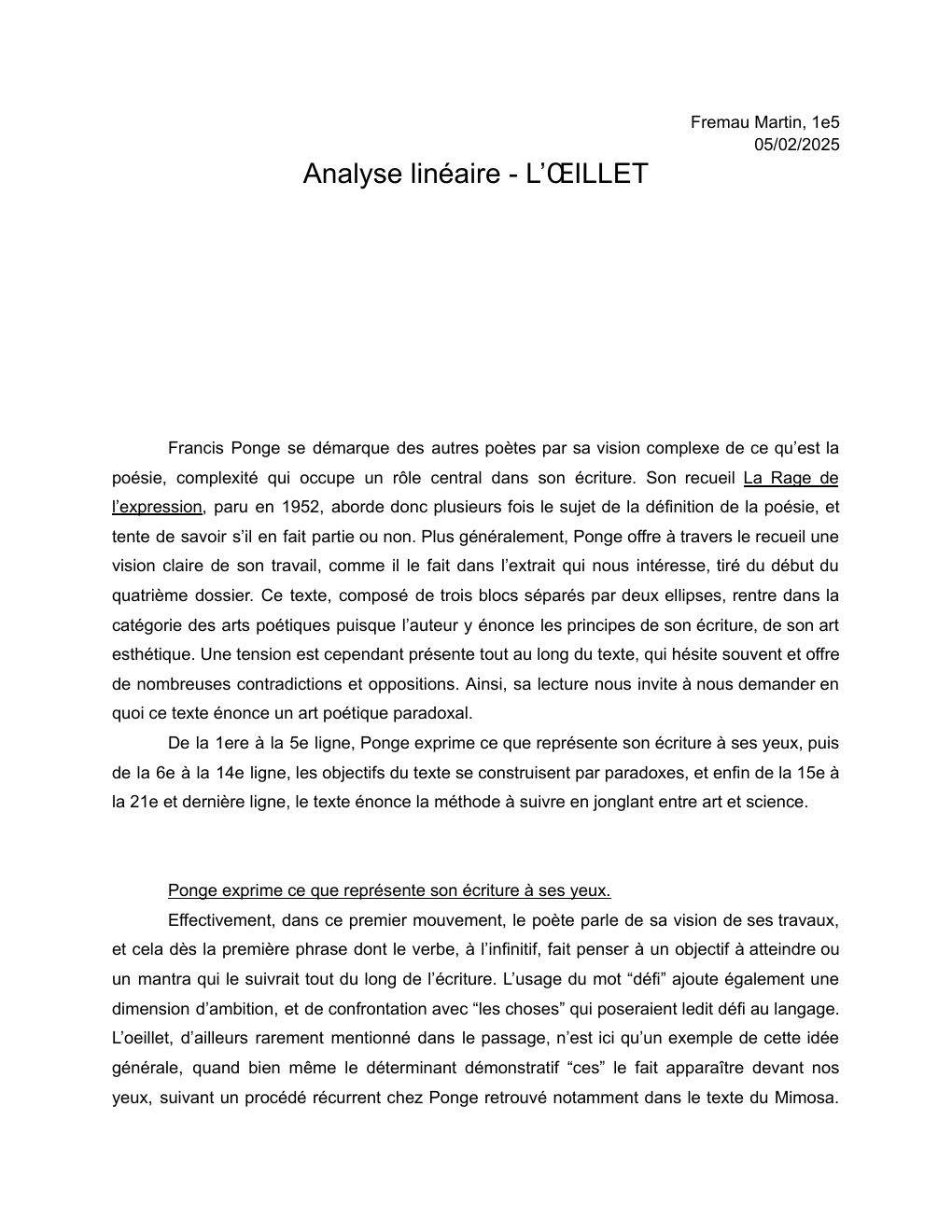 Prévisualisation du document L'Oeillet - Francis Ponge, analyse linéaire