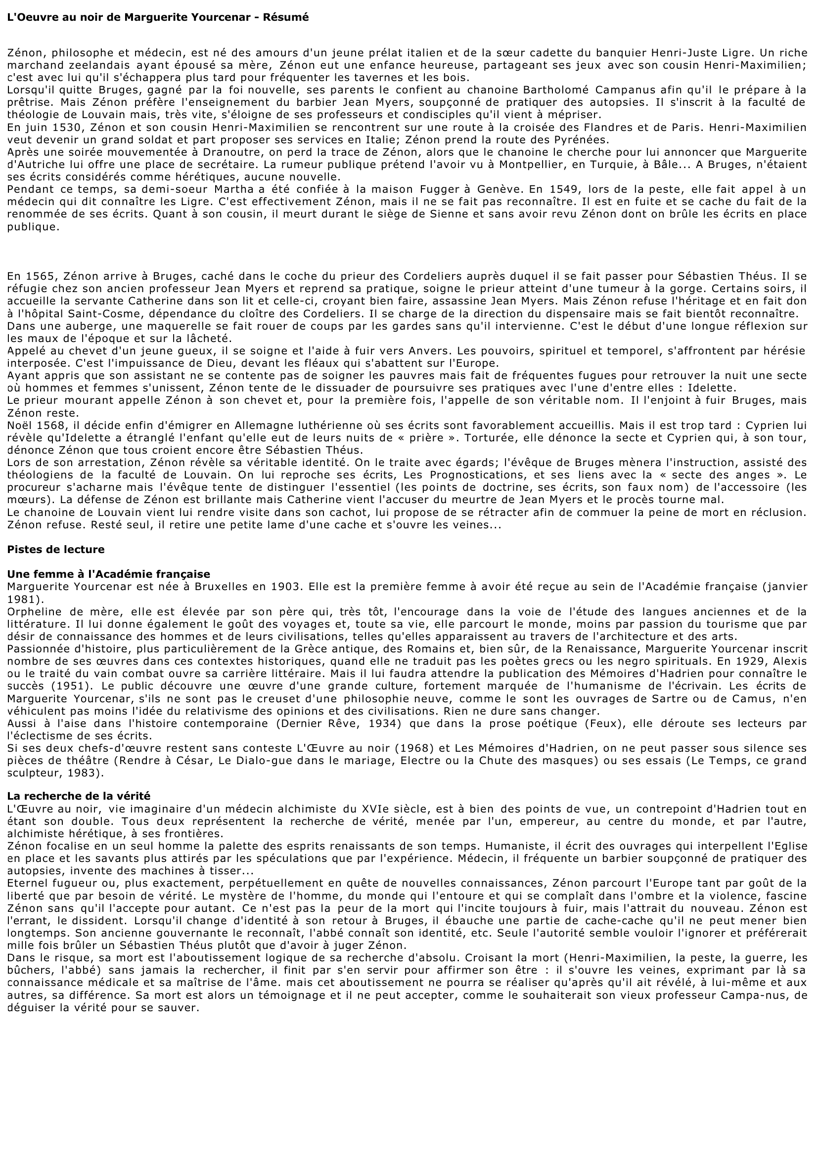 Prévisualisation du document L'Oeuvre au noir (résumé) de Marguerite Yourcenar