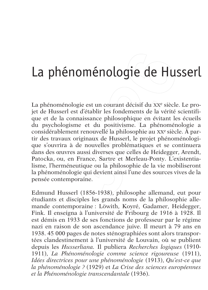 Prévisualisation du document L'oeuvre de Husserl