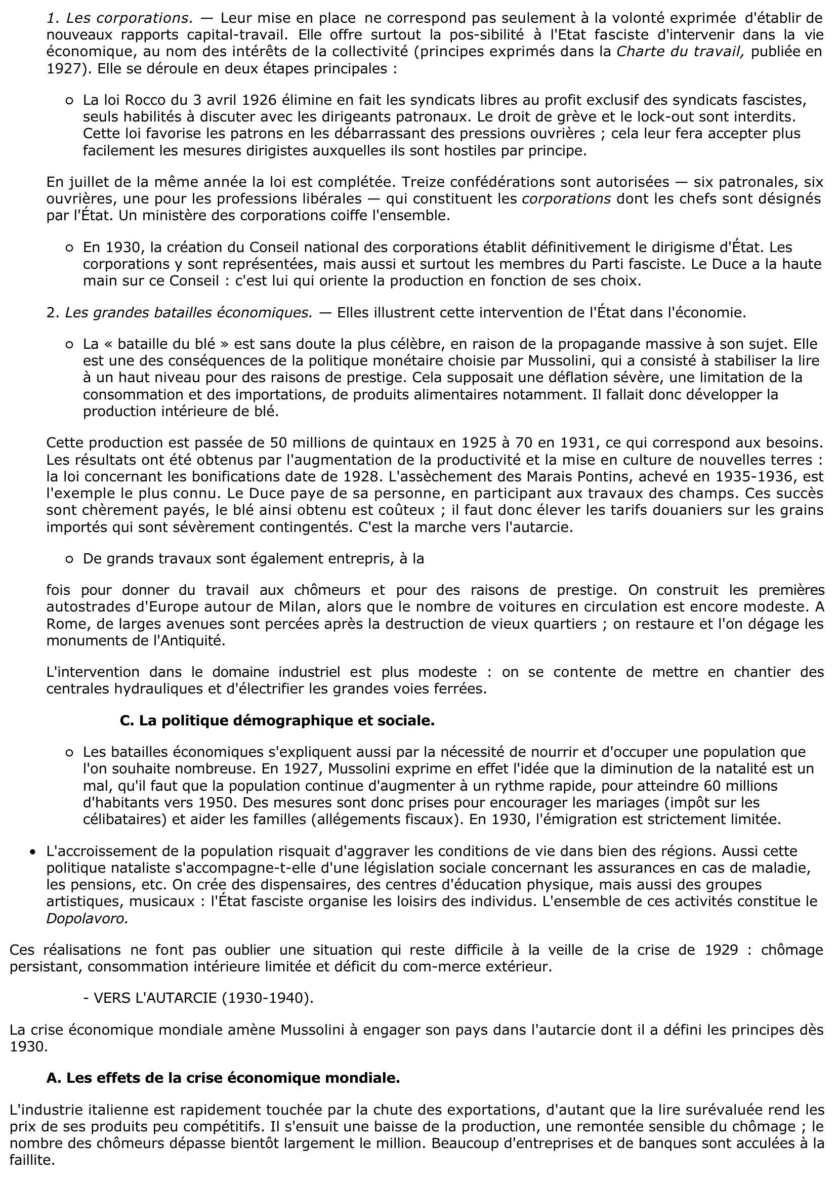 Prévisualisation du document L'OEUVRE ÉCONOMIQUE ET SOCIALE DU RÉGIME FASCISTE ITALIEN (1925-1940) - Histoire