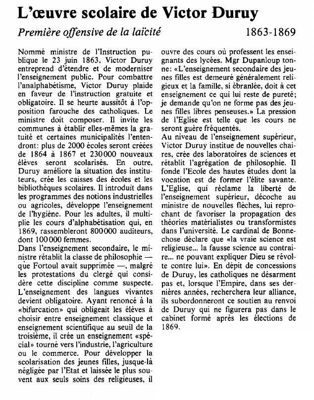 Prévisualisation du document L'oeuvre scolaire de Victor DuruyPremière offensive de la laïcité.