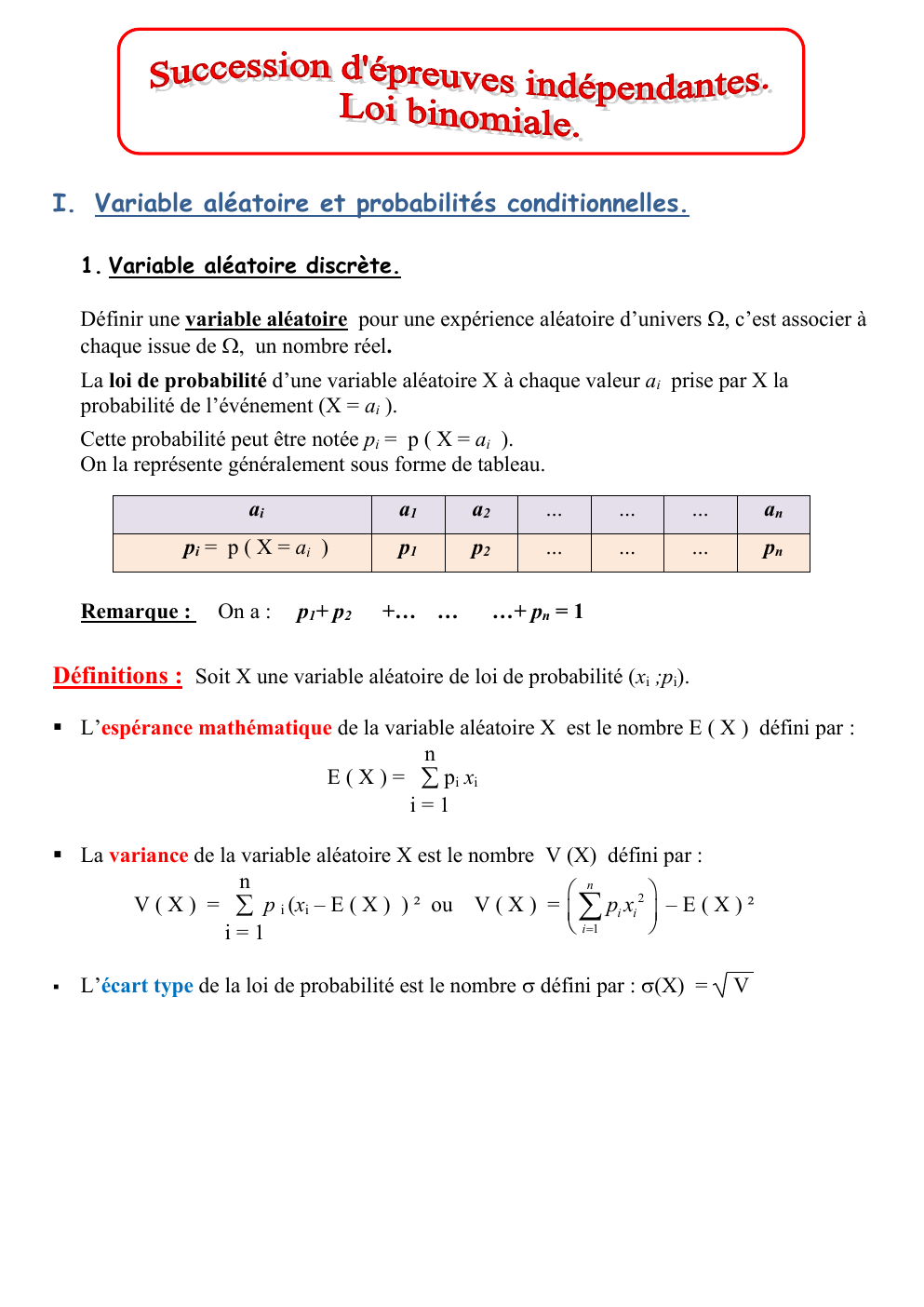 Prévisualisation du document Loi binomiale