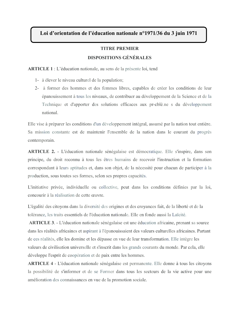 Prévisualisation du document Loi d’orientation de l’éducation nationale n°1971/36 du 3 juin 1971