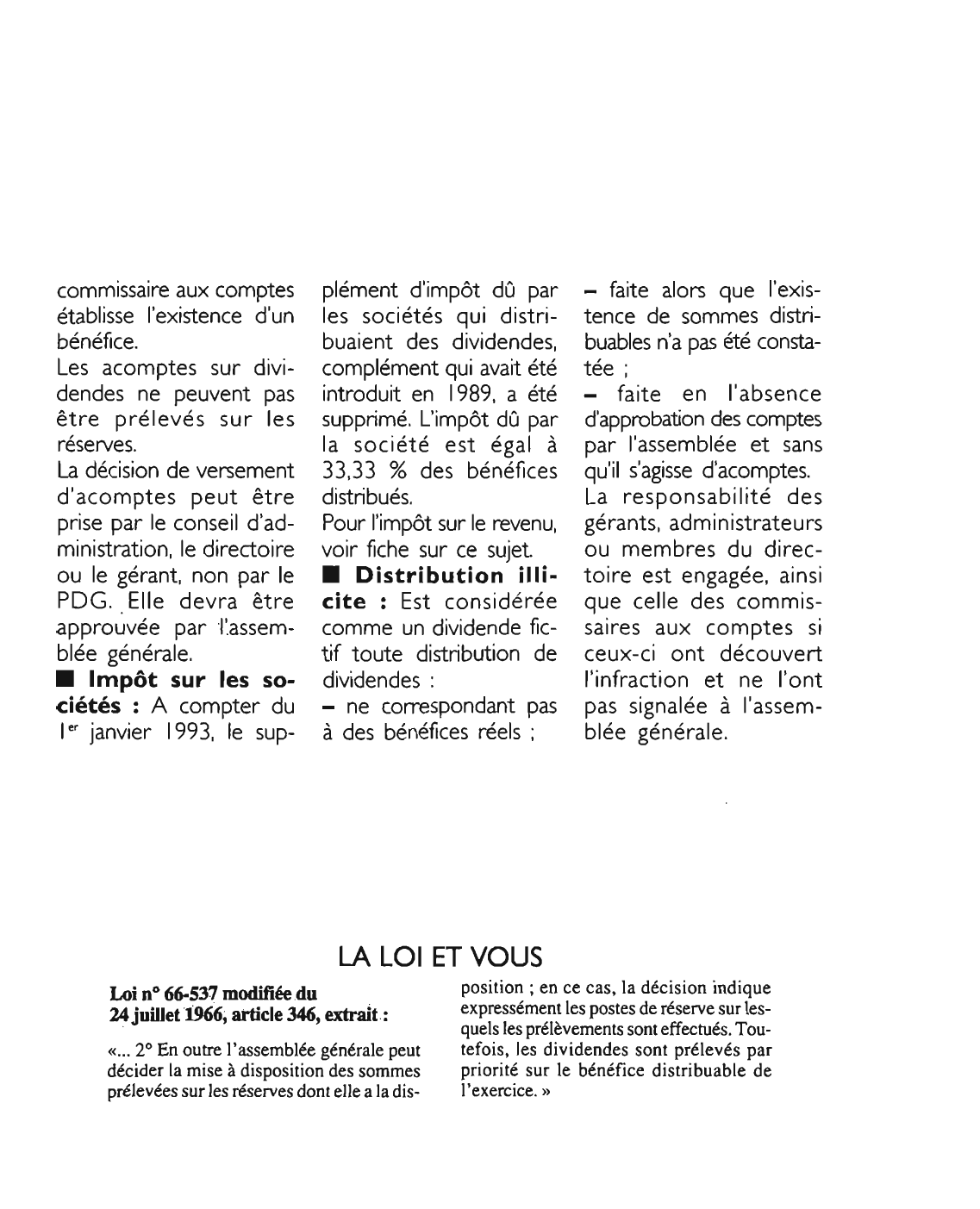 Prévisualisation du document Loi n° 66-537 modifiée du 24 juillet 1966, article 346: commentaire