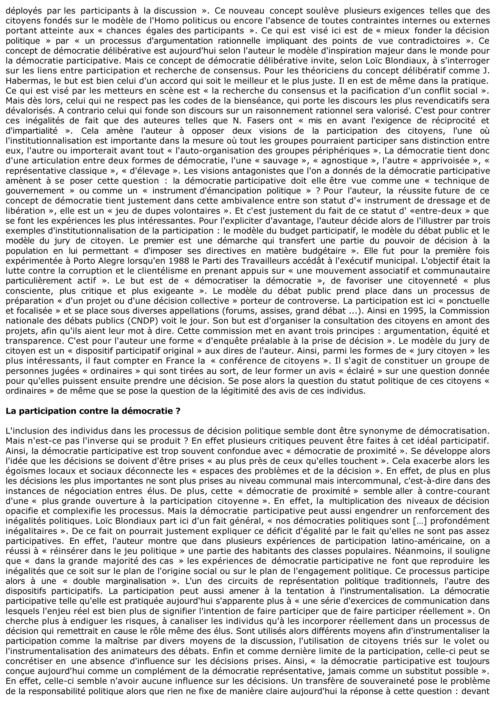 Prévisualisation du document Loïc Blondiaux, Le nouvel esprit de la démocratie. Actualité de la démocratie participative