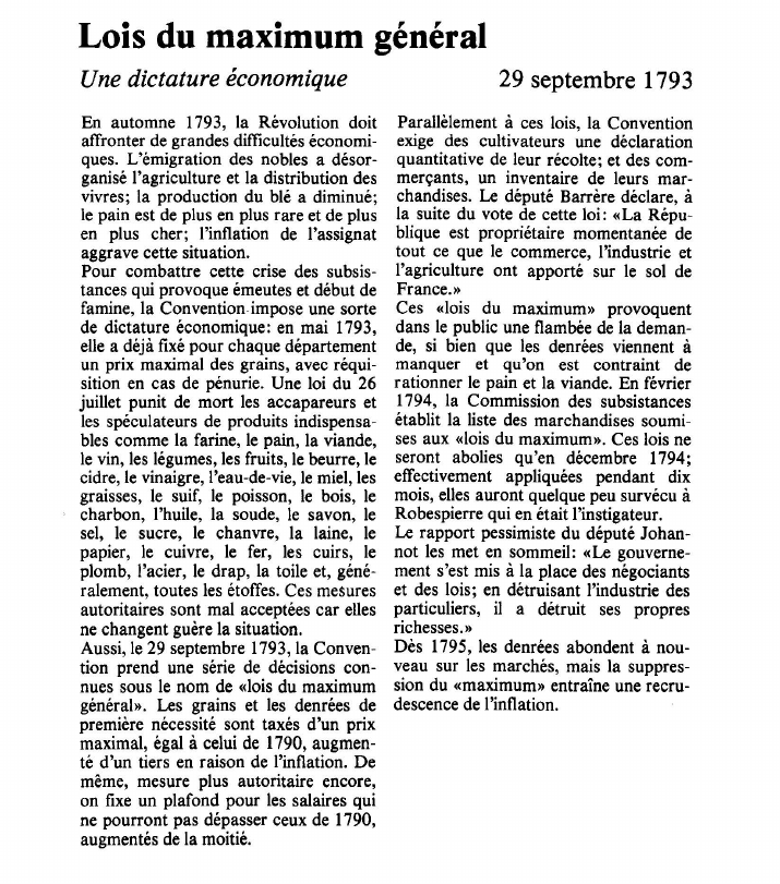 Prévisualisation du document Lois du maximum généralUne dictature économique.