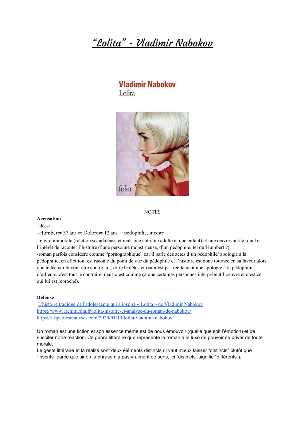 Prévisualisation du document Lolita de Vladimir Nabokov - Oral