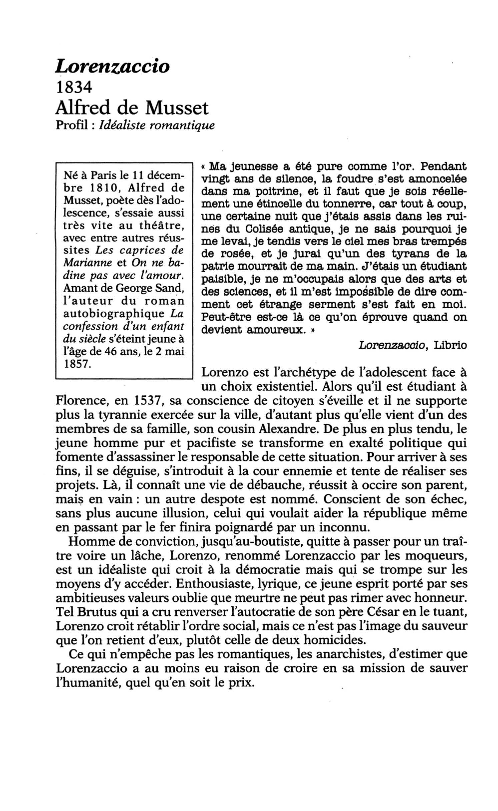 Prévisualisation du document Lorenzaccio de Musset (analyse et résumé)