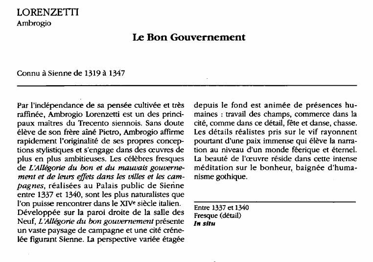 Prévisualisation du document LORENZETTIAmbrogio:Le Bon Gouvernement (analyse du tableau).