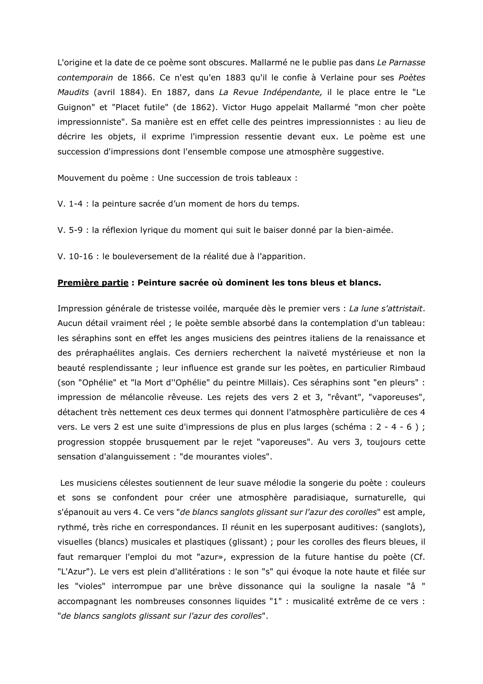 Prévisualisation du document L'origine et la date de ce poème sont obscures. Mallarmé ne le publie pas dans Le Parnasse
contemporain de 1866....