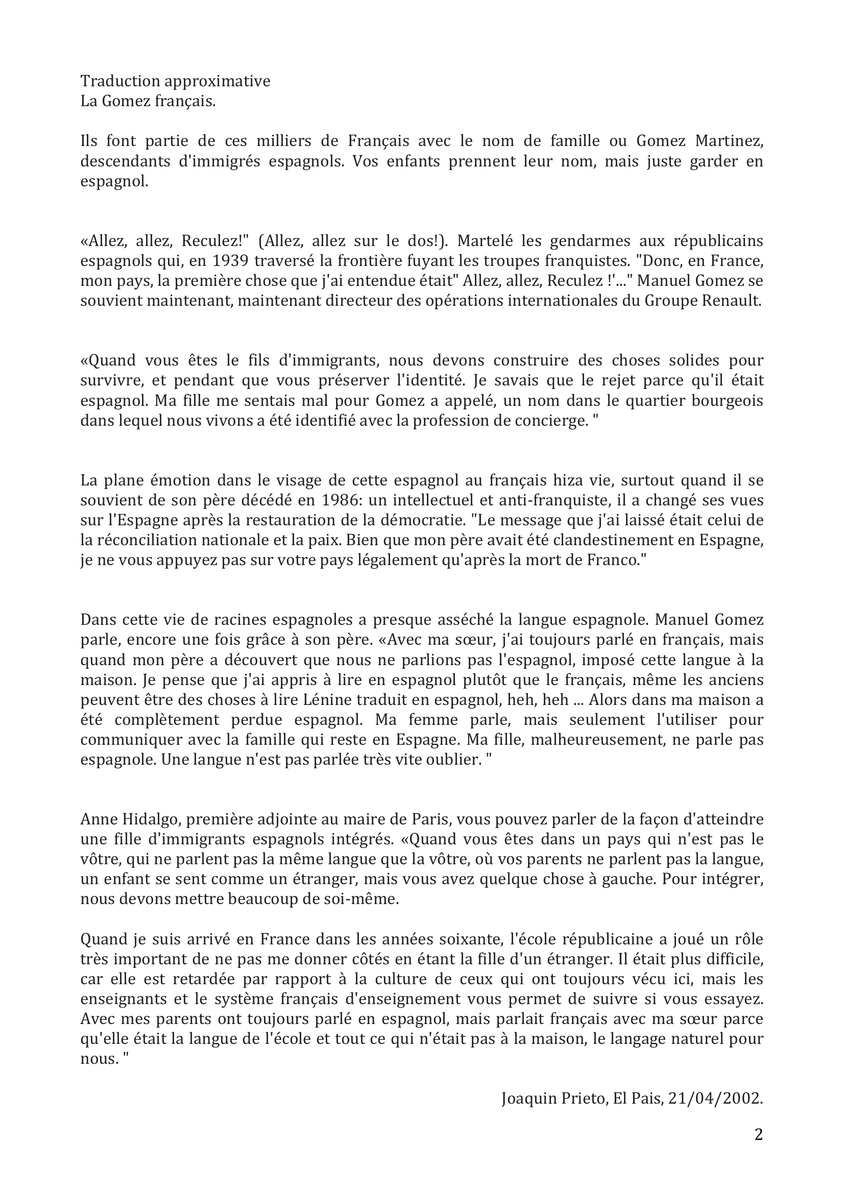 Prévisualisation du document Los Gomez franceses