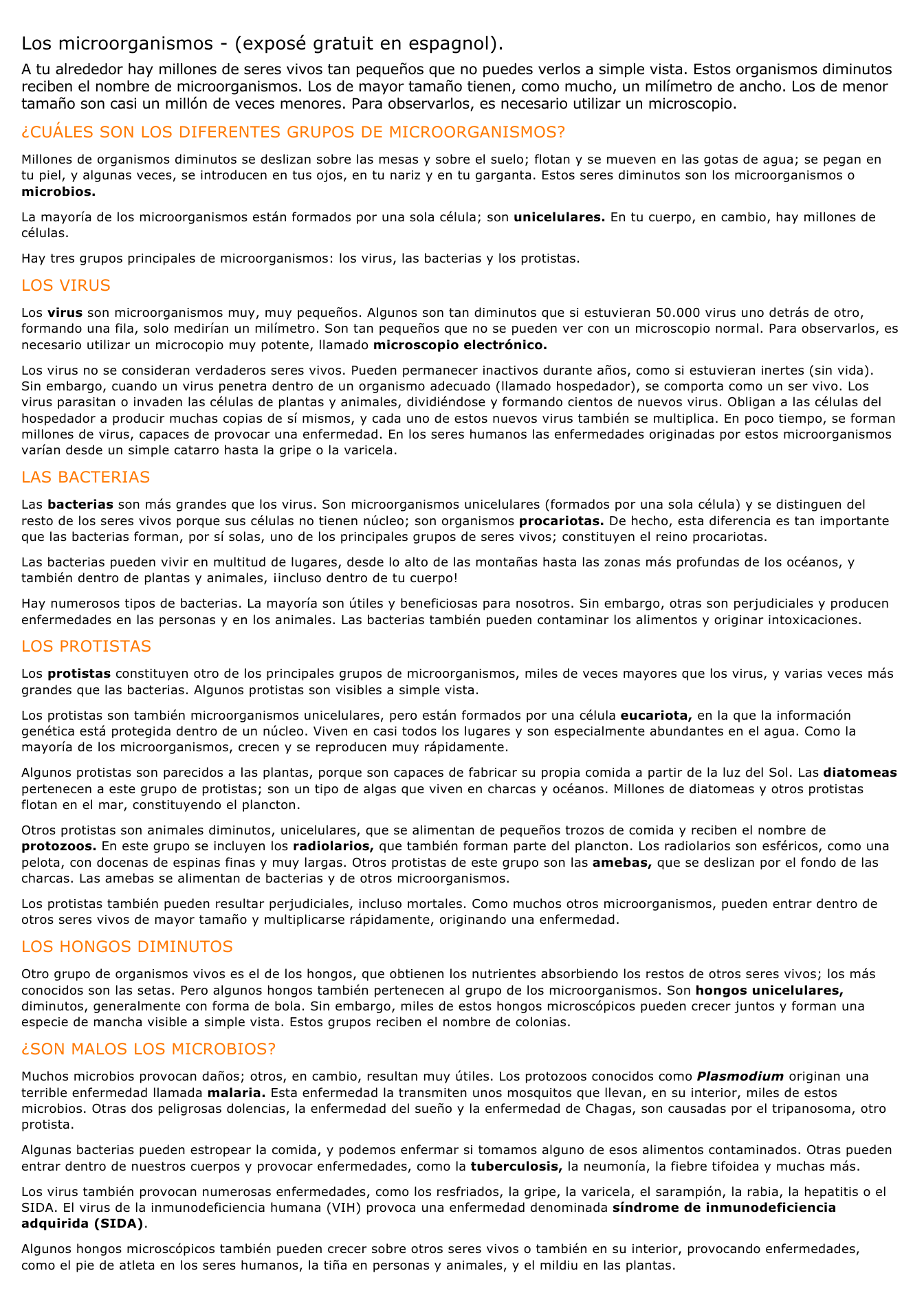 Prévisualisation du document Los microorganismos - (exposé gratuit en espagnol).