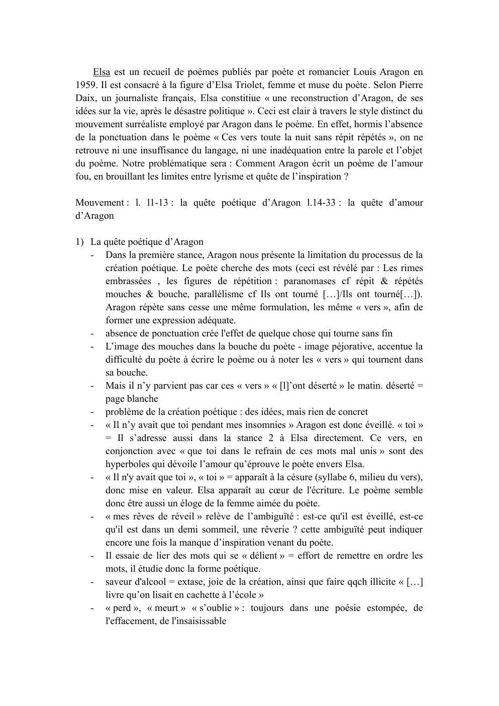 Prévisualisation du document Louis Aragon Elsa: Comment Aragon écrit un poème de l’amour fou, en brouillant les limites entre lyrisme et quête de l’inspiration ?