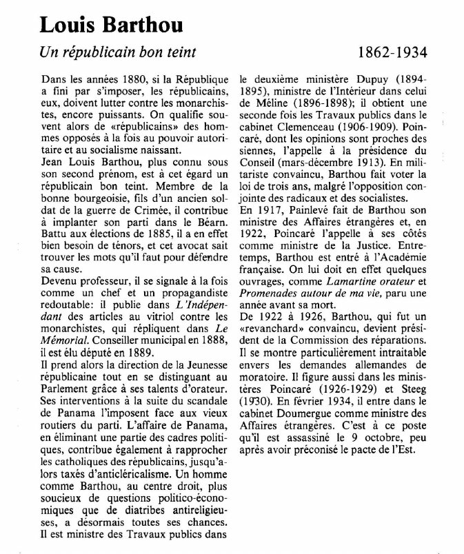 Prévisualisation du document Louis BarthouUn républicain bon teint.