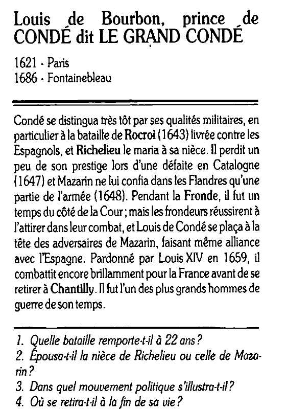 Prévisualisation du document Louis de Bourbon, prince de CONDÉ dit LE GRAND CONDÉ