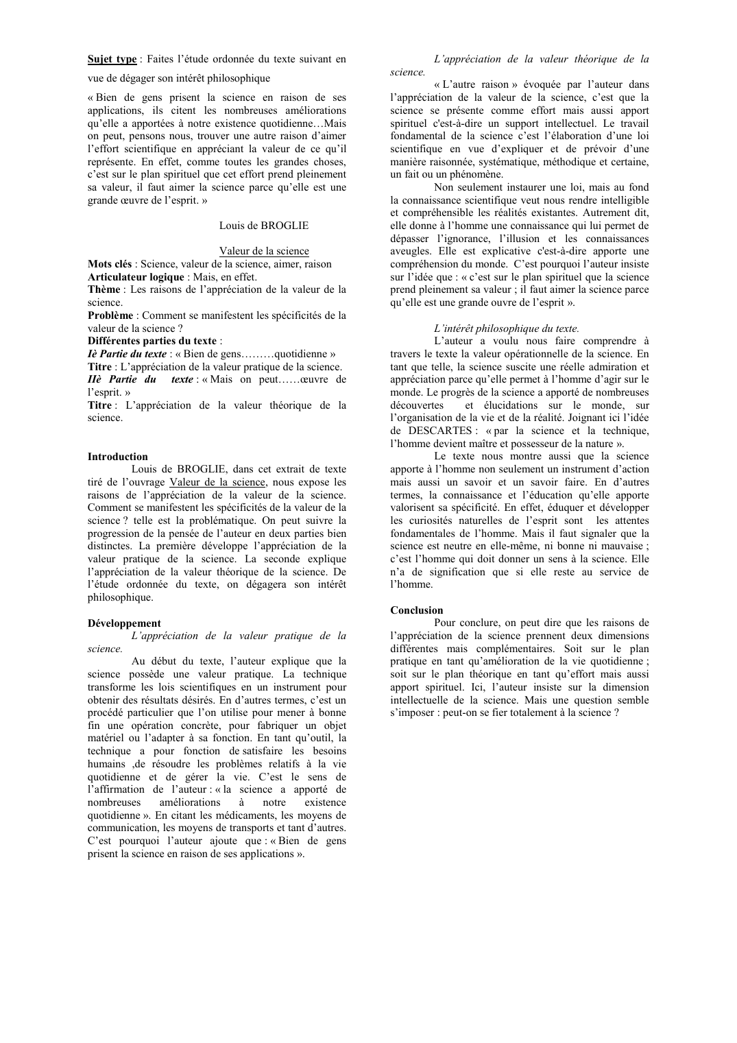 Prévisualisation du document Louis de BROGLIE  Valeur de la science (analyse de texte)