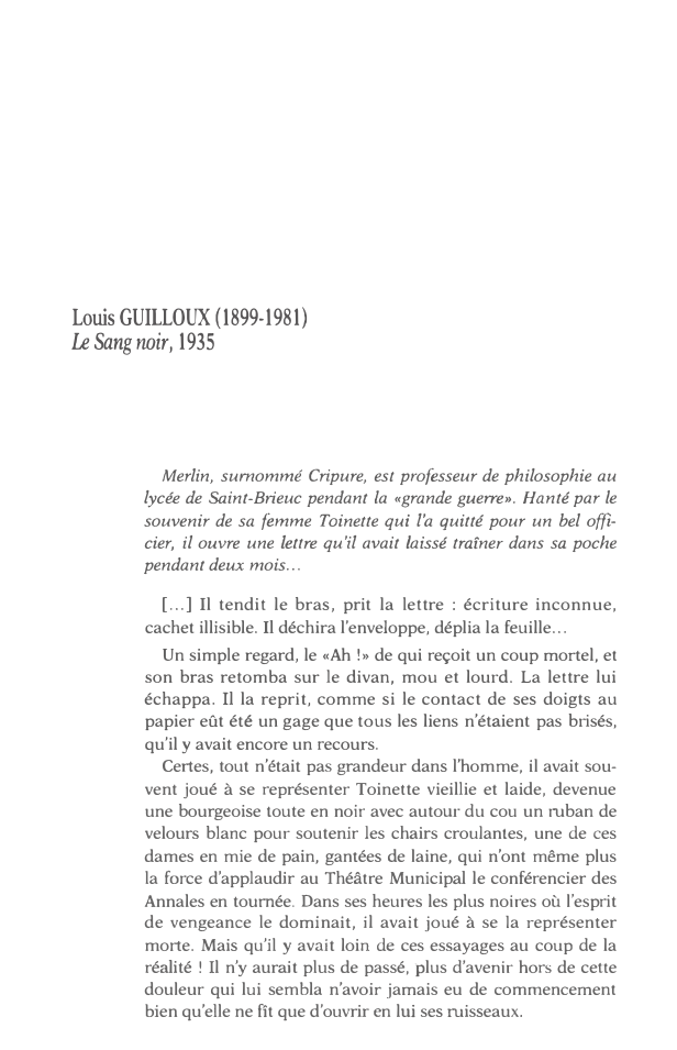 Prévisualisation du document Louis GUILLOUX (1899-1981)
Le Sang noir, 1935 - Explication linéaire et commentaire composé