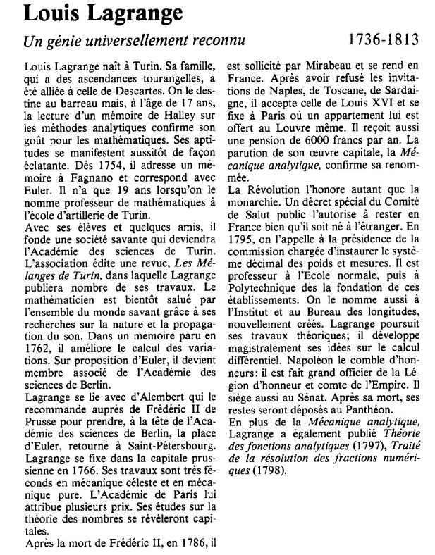 Prévisualisation du document Louis Lagrange:Un génie universellement reconnu.