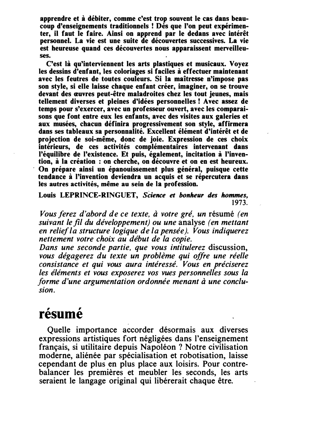 Prévisualisation du document Louis LEPRINCE-RINGUET, Science et bonheur des hommes