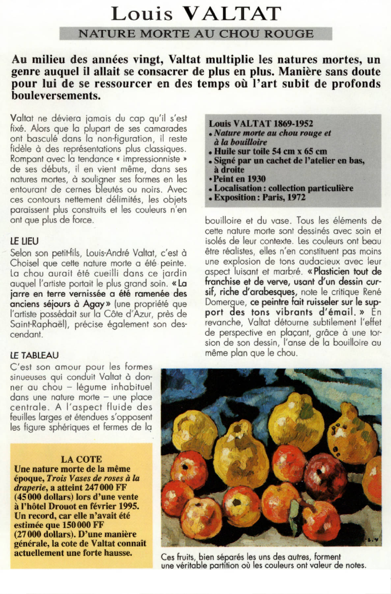 Prévisualisation du document Louis VALTAT:NATURE MORTE AU CHOU ROUGE.