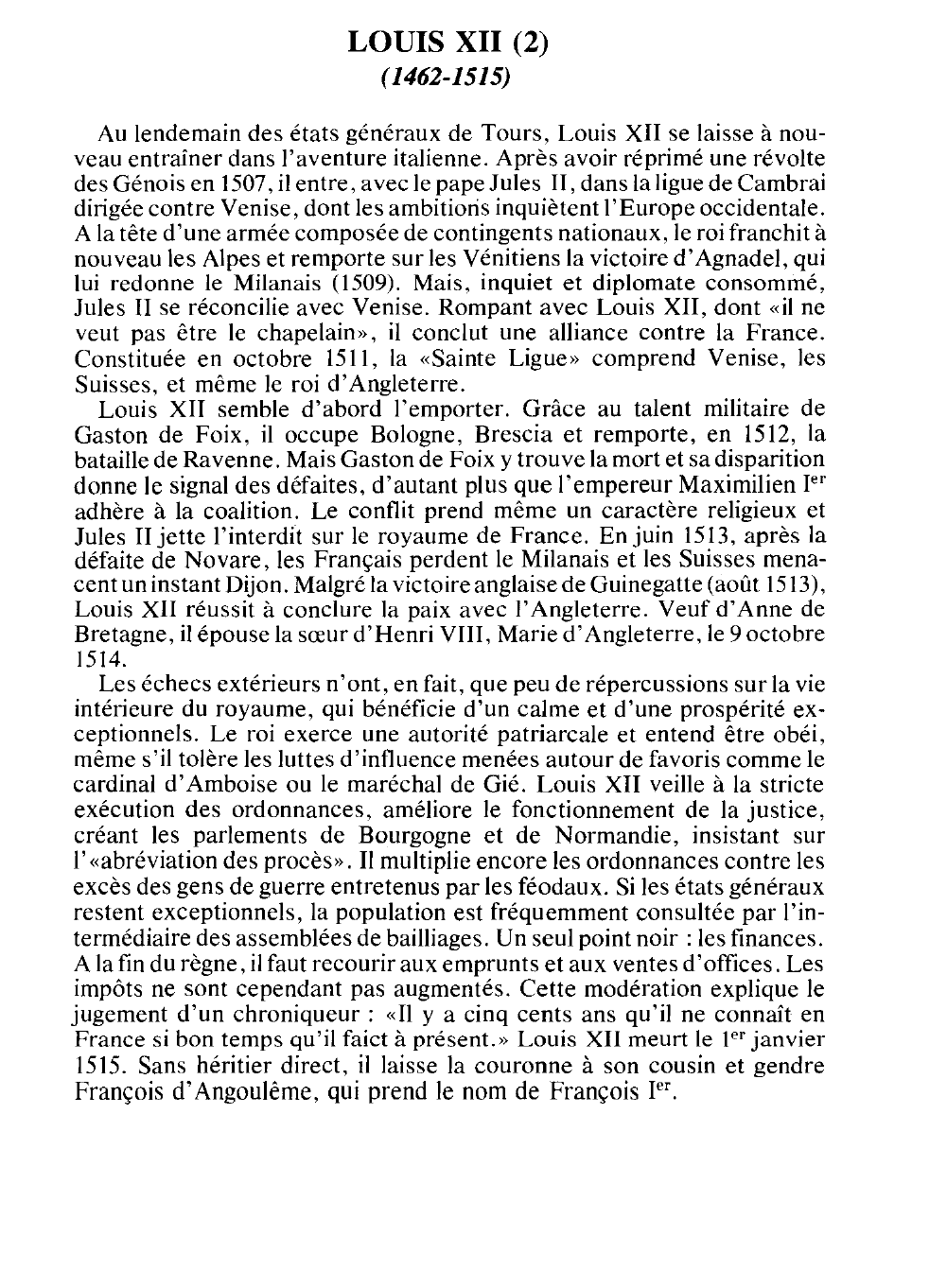 Prévisualisation du document LOUIS XII (1462-1515) - Histoire