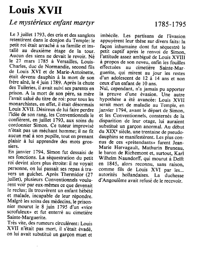 Prévisualisation du document Louis XVIILe mystérieux enfant martyr.