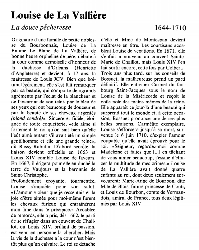 Prévisualisation du document Louise de La VallièreLa douce pécheresse.