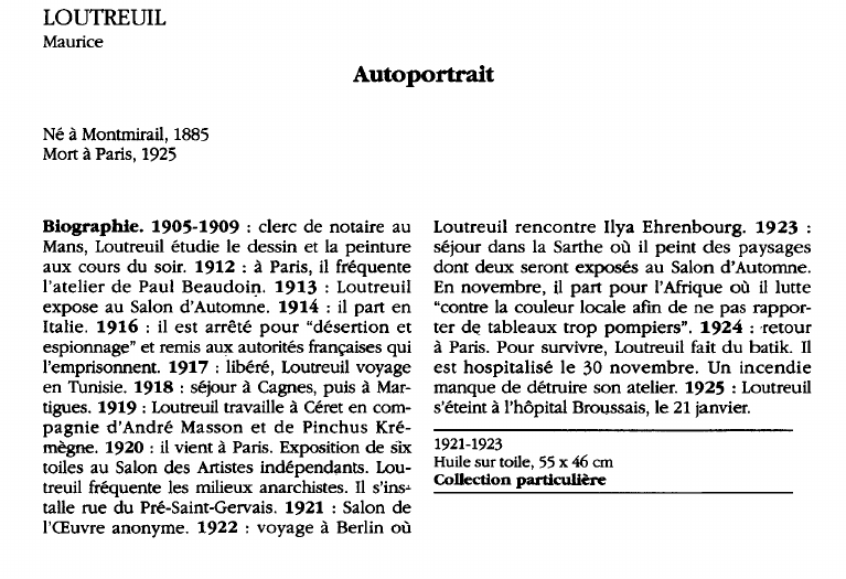 Prévisualisation du document LOUTRE VILMauriceA utoportraitNé à Montmirail, 1885Mort à Paris, 1925B iographie.