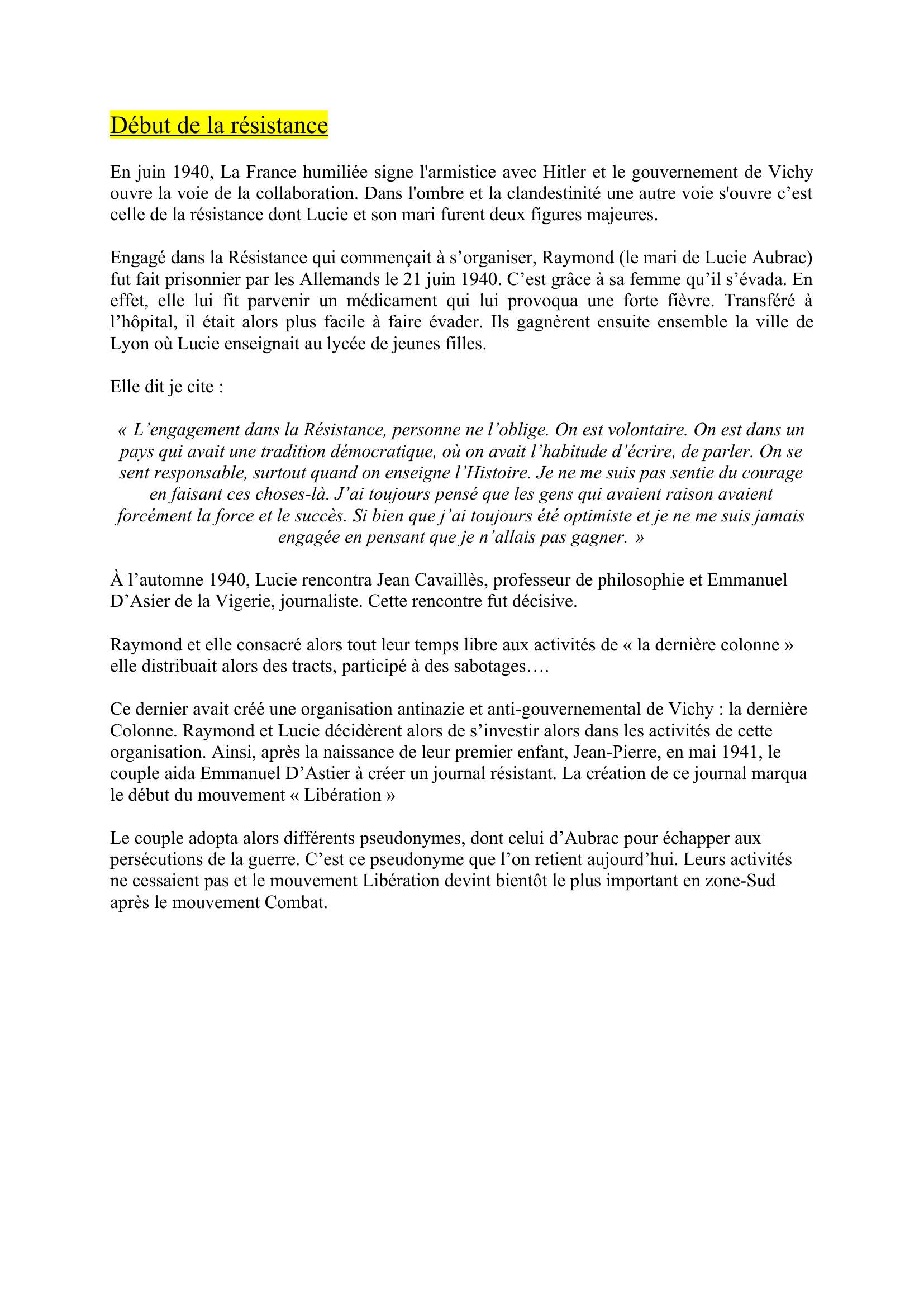 Prévisualisation du document Lucie Aubrac et la résistance