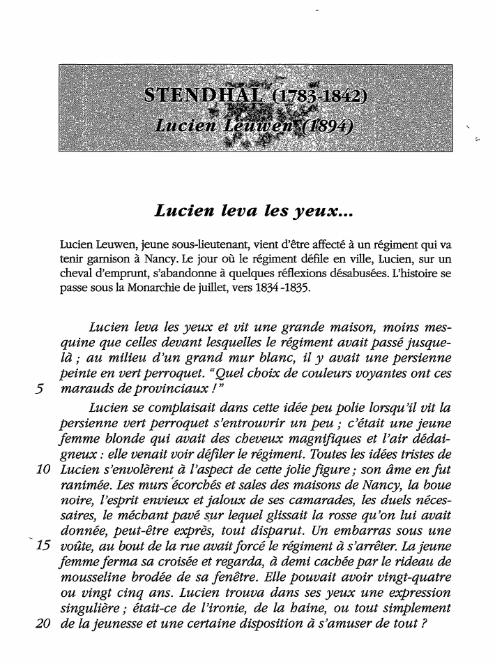 Prévisualisation du document Lucien Leuwen, Publication posthume, 1894, chap.IV de Stendhal (commentaire)