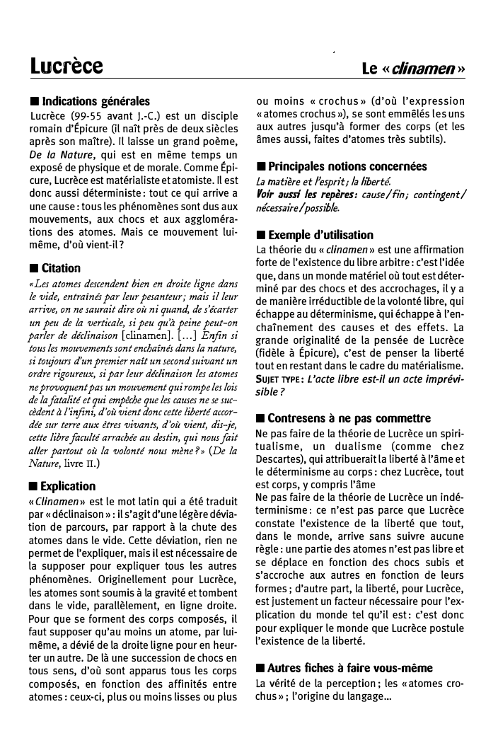 Prévisualisation du document Lucrèce
Le « clinamen »