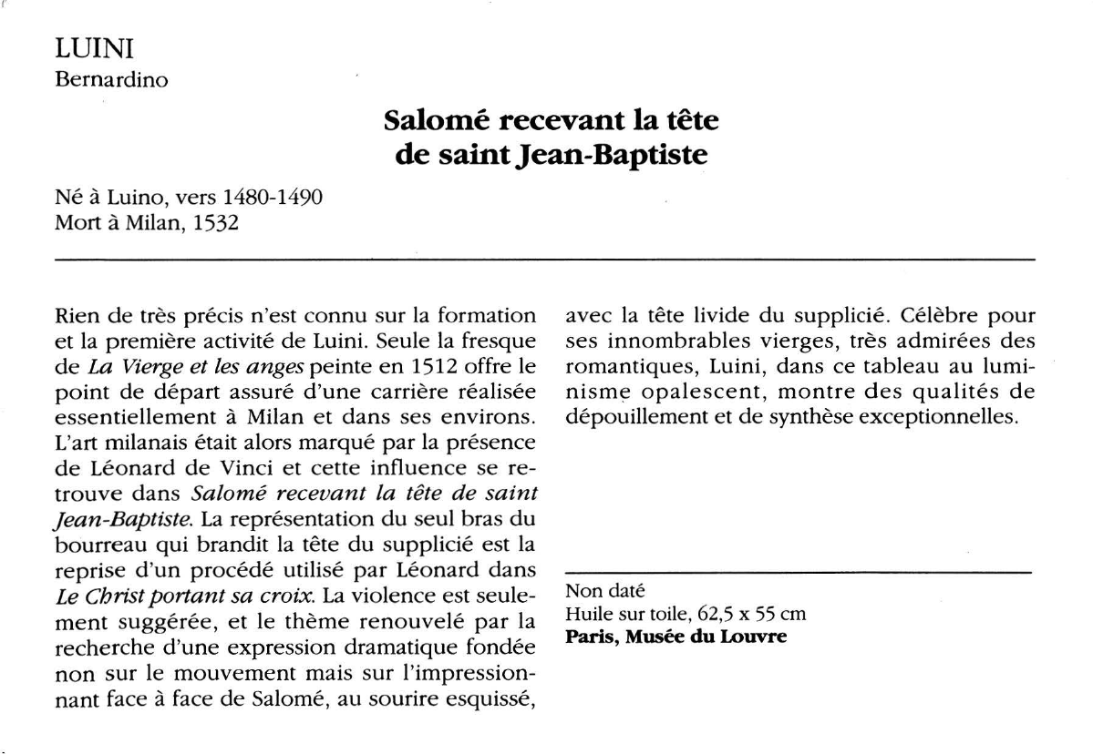 Prévisualisation du document LUINI Bernardino : Salomé recevant la tête de saint Jean-Baptiste