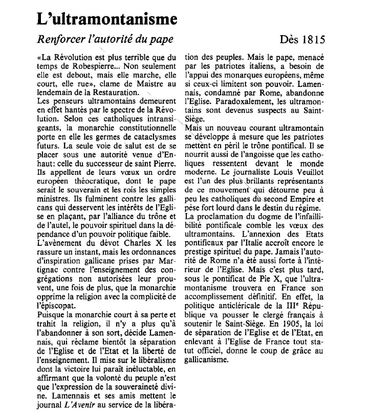 Prévisualisation du document L'ultramontanismeRenforcer l'autorité du pape.