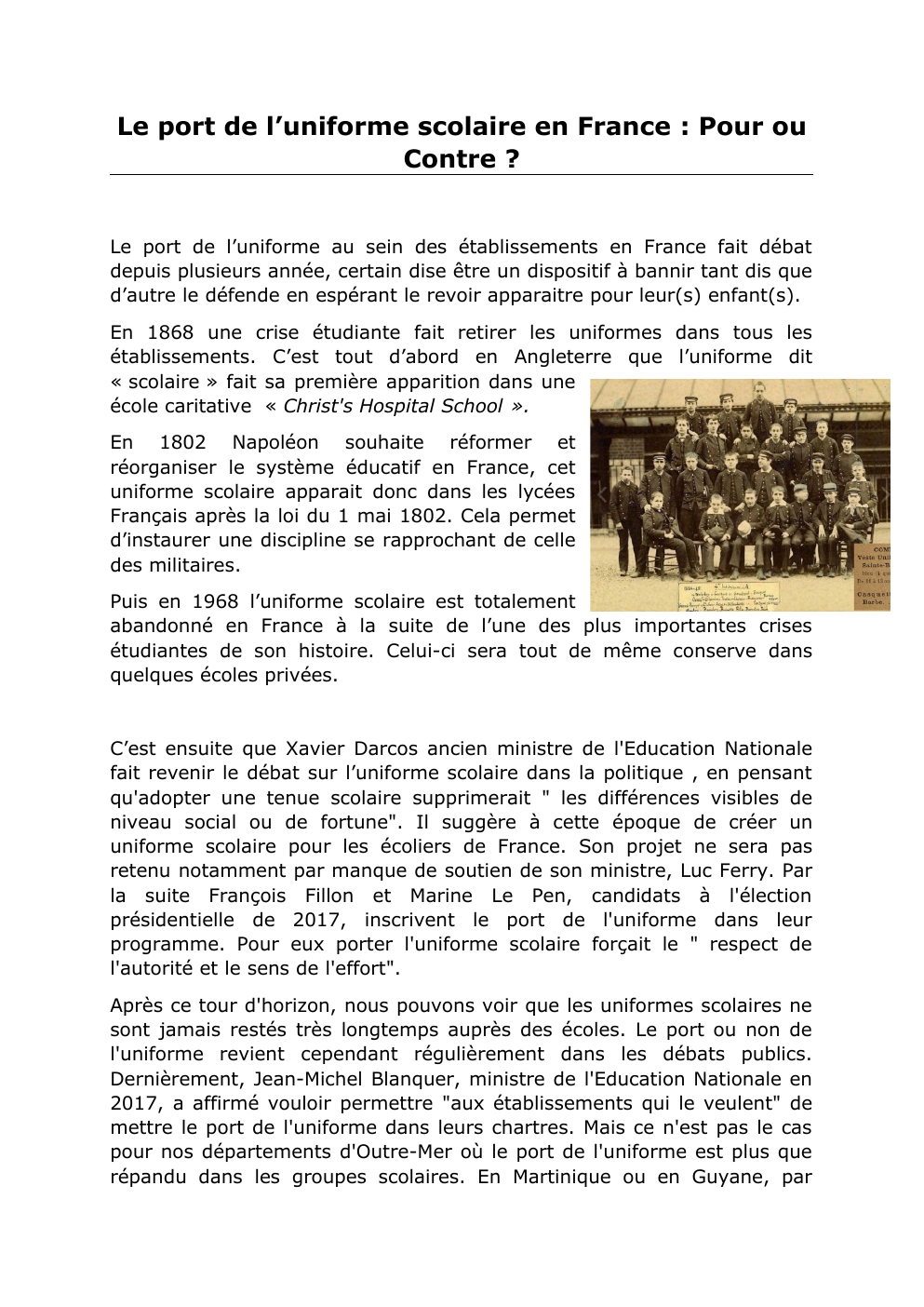 Prévisualisation du document L’uniforme scolaire en France : EMC