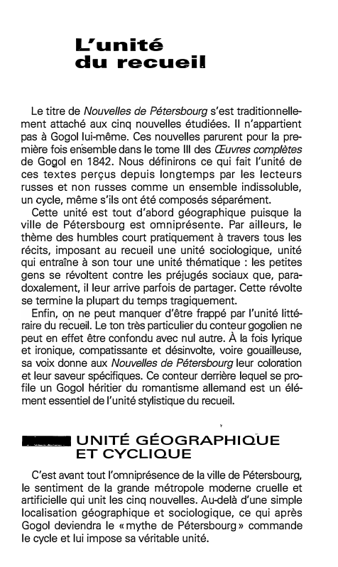 Prévisualisation du document L'unité
du recueil
Le titre de Nouvelles de Pétersbourg s'est traditionnelle­
ment attaché aux cinq nouvelles étudiées. Il n'appartient
pas...