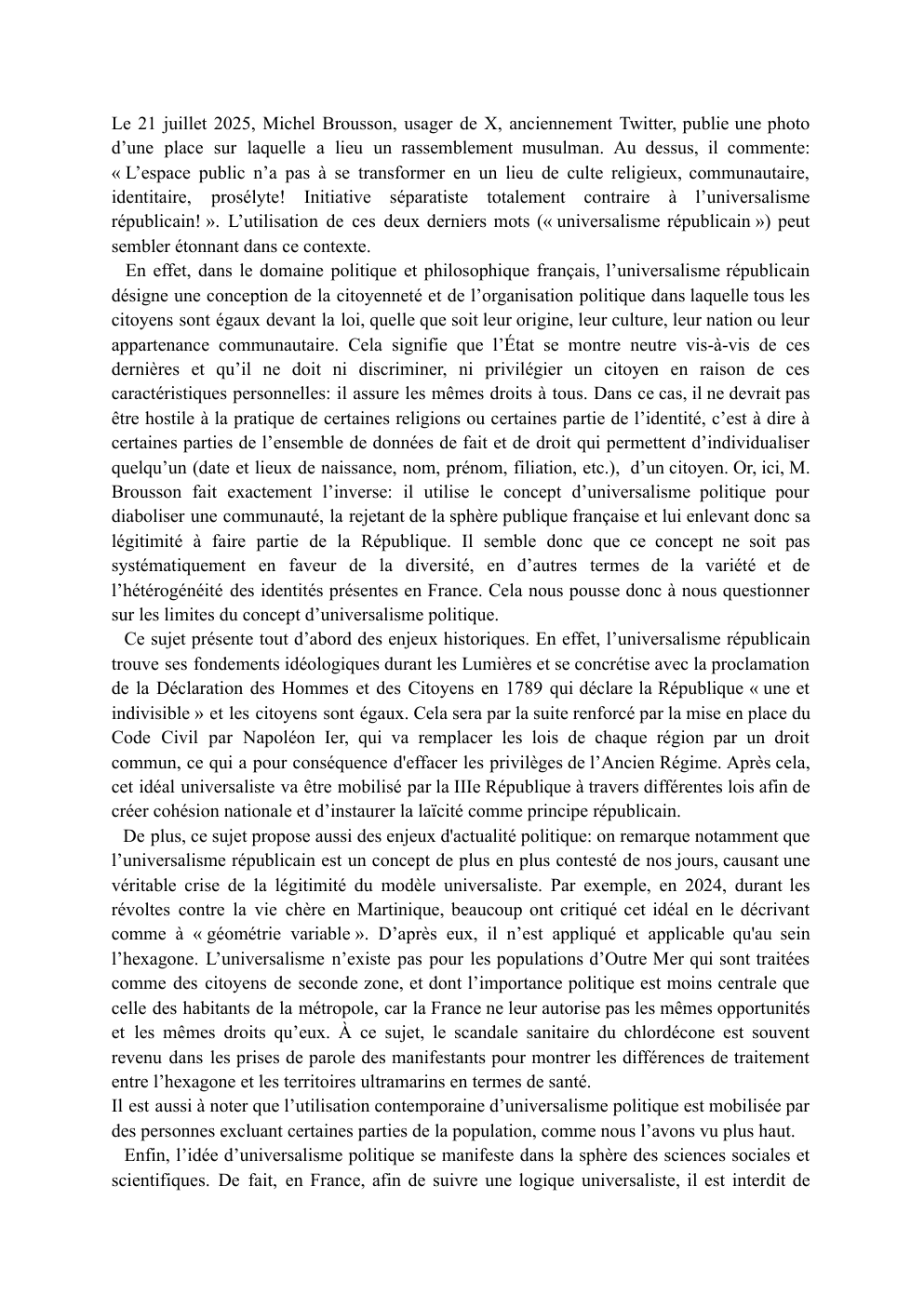 Prévisualisation du document l’universalisme républicain français permet-il un traitement indifférencié des citoyens possédant une identité socialement et historiquement différenciée ou produit-il leur invisibilisation ?