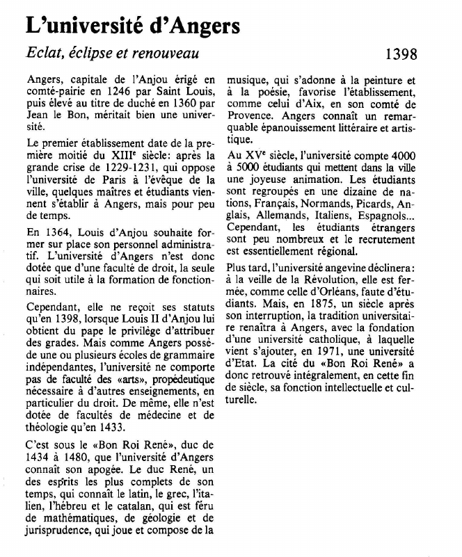 Prévisualisation du document L'université d'Angers:Eclat, éclipse et renouveau.