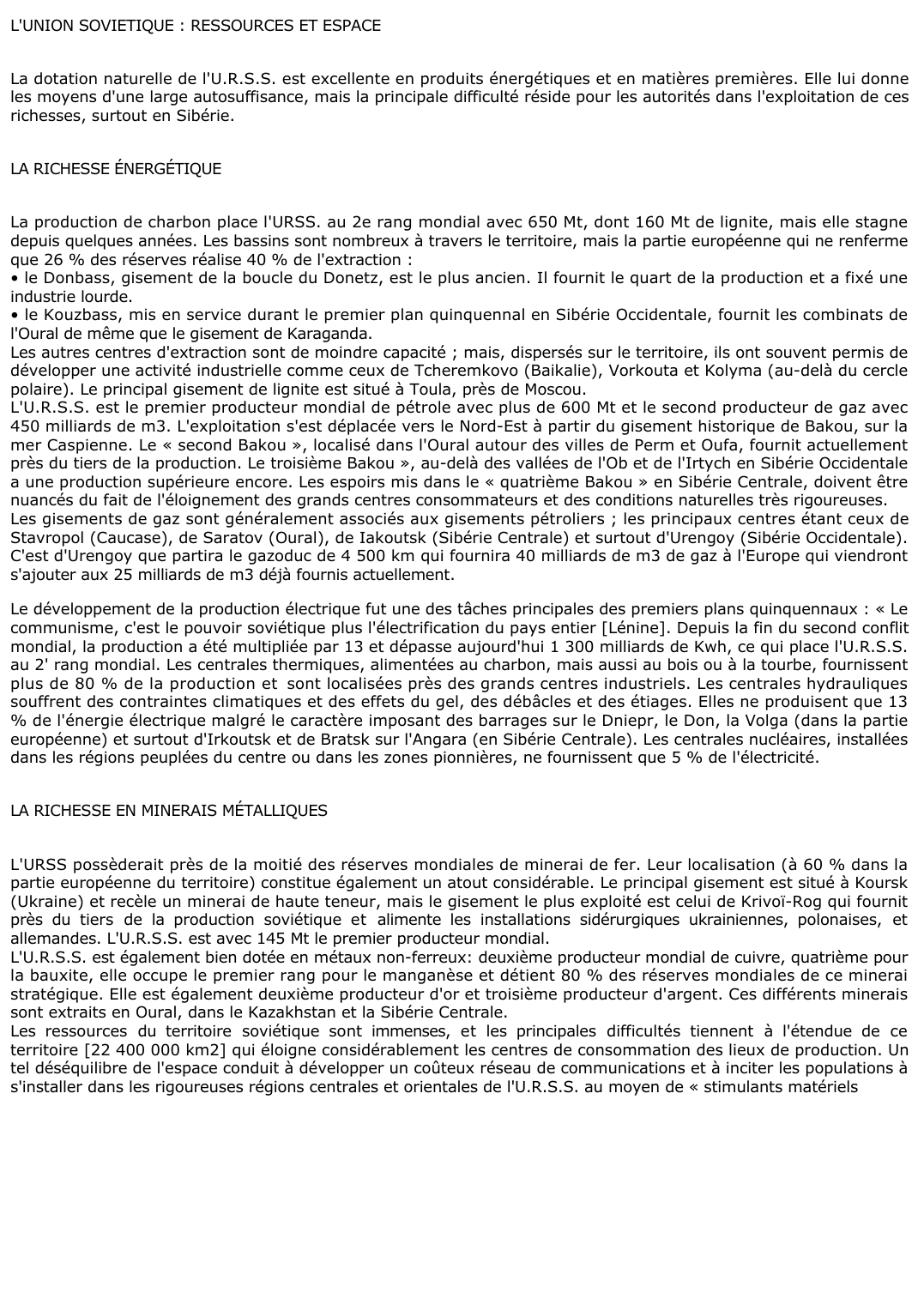 Prévisualisation du document L'URSS / La Russie: Les premières ressources énergétiques du monde ?