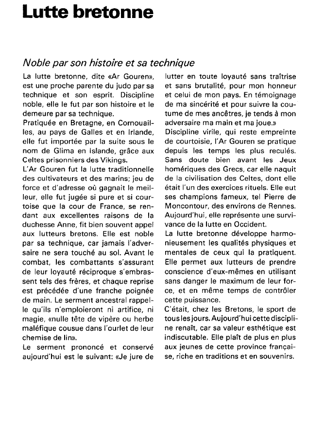 Prévisualisation du document Lutte bretonne:Noble par son histoire et sa technique (sport).