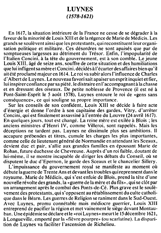Prévisualisation du document LUYNES( 1578-1621) - BIOGRAPHIE.