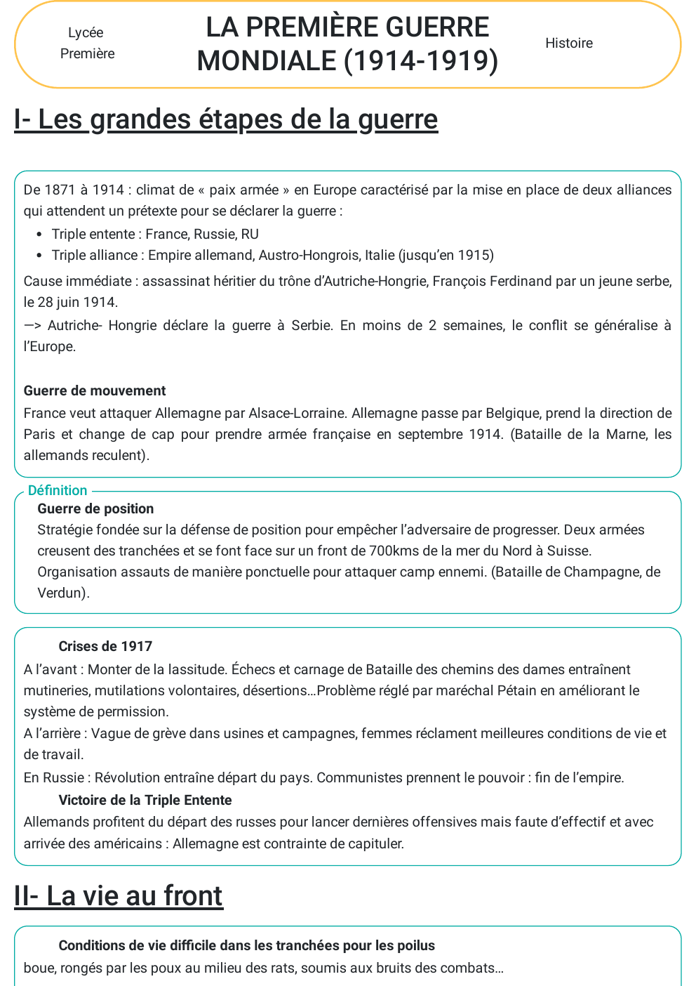 Prévisualisation du document Lycée Première  LA PREMIÈRE GUERRE MONDIALE (1914-1919)