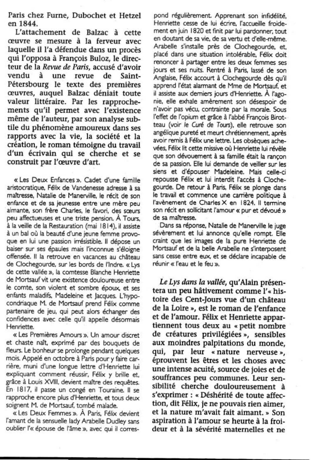 Prévisualisation du document Lys dans LA vallée (le). Roman d'Honoré de Balzac (résumé de l'oeuvre & analyse détaillée)