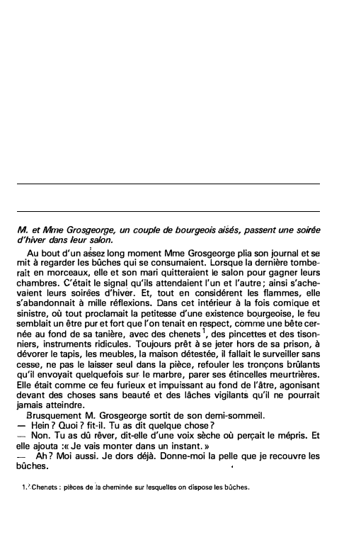 Prévisualisation du document M. et Mme Grosgeorge, un couple de bourgeois aisés, passent une soirée
d'hiver dans leur salon.
Au bout d'un assez...